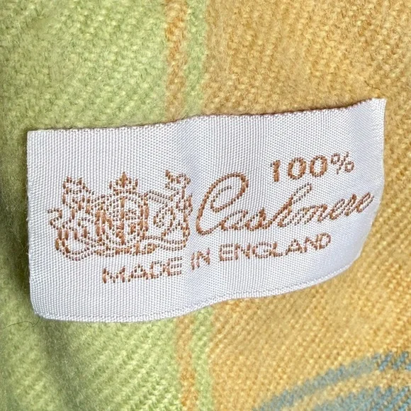 100% Cashmere Made in England Plaid Unisex Scarf 12x64